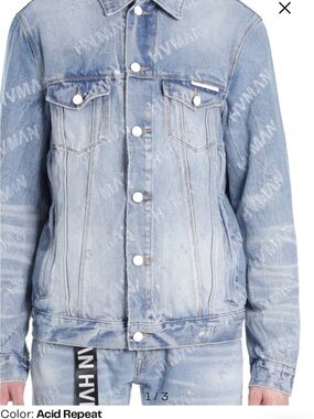 Acid Wash Denim Jacket with Subtle HVMAN Print